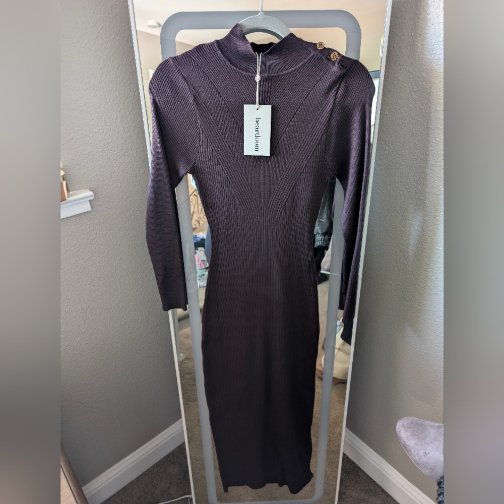 Heartloom Long Sleeve Ribbed Dress in Deep Purple